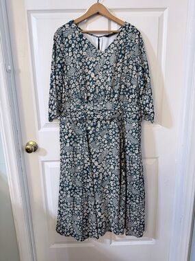 eShakti Blue & Cream Midi Dress 1X